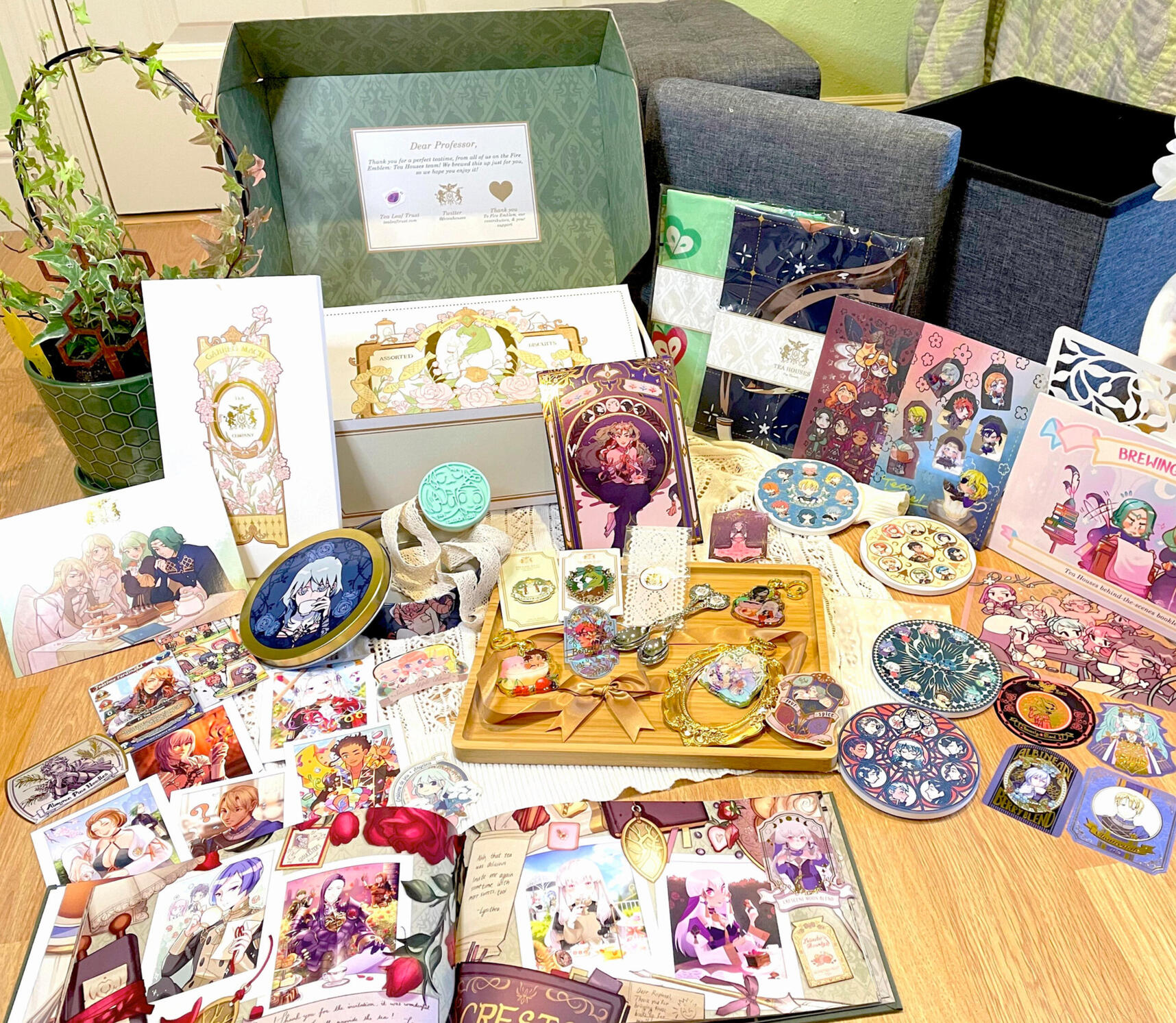 Artwork from various artists for the collaborative project Tea Houses. Production of all pictured items by enpalette.